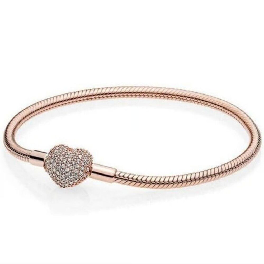Pandora Moments Sparkling Rose-Gold Heart Charm Bracelet | 19 cm